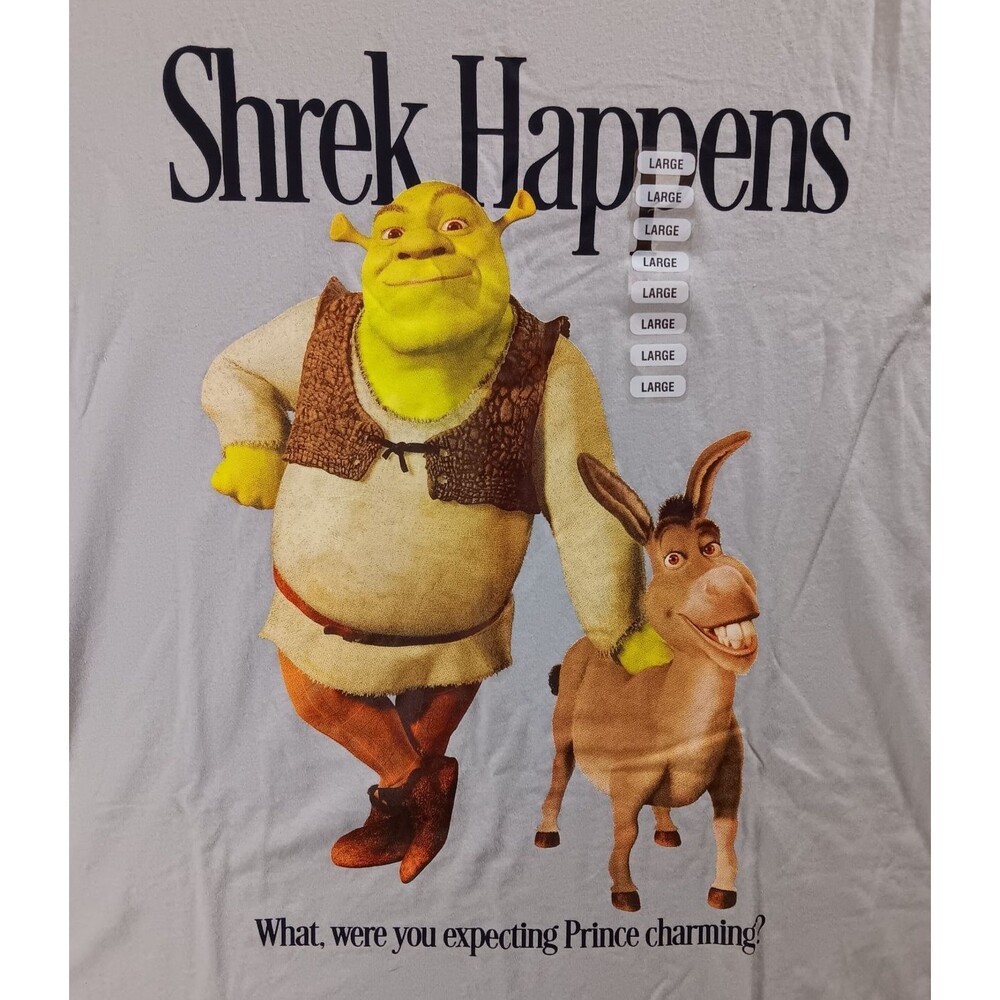 Shrek Happens Mens Graphic T Shirt Large Donkey NWT Movie Humor Animation Unisex
